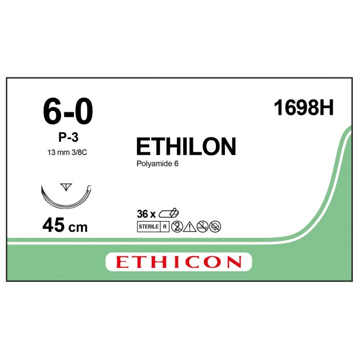 Ethicon Ethilon Sutures - 6/0 - 45cm - Black - (Pack 36)
