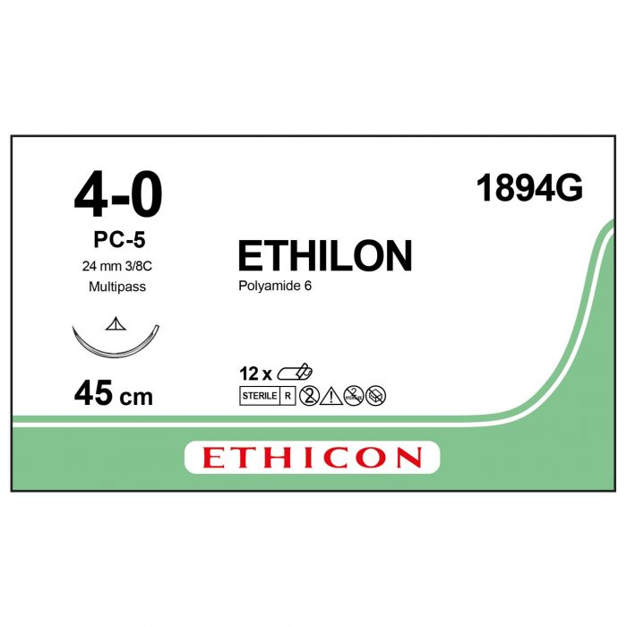 Ethicon Ethilon Sutures - 4/0 - 45cm - Black - (Pack 12)
