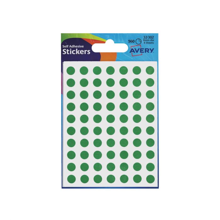 Round Coloured Labels - 8mm Diameter - Colour: Green - 10x560 Labels - (Pack 5,600)