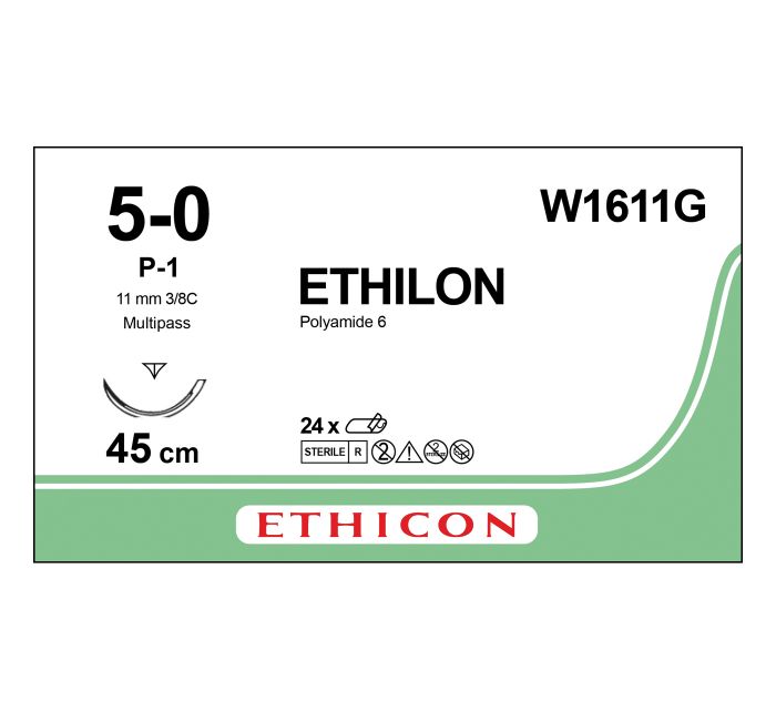 Ethicon Ethilon Sutures - 5/0 - 45cm - Black - (Pack 12)