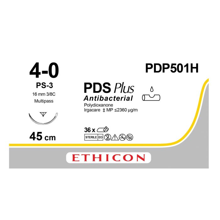 Ethicon PDS PLUS Sutures (Monofilament | Undyed | 4-0 | 45cm | Reverse Cutting Prime | 16mm | 3/8C) - (Pack 36)