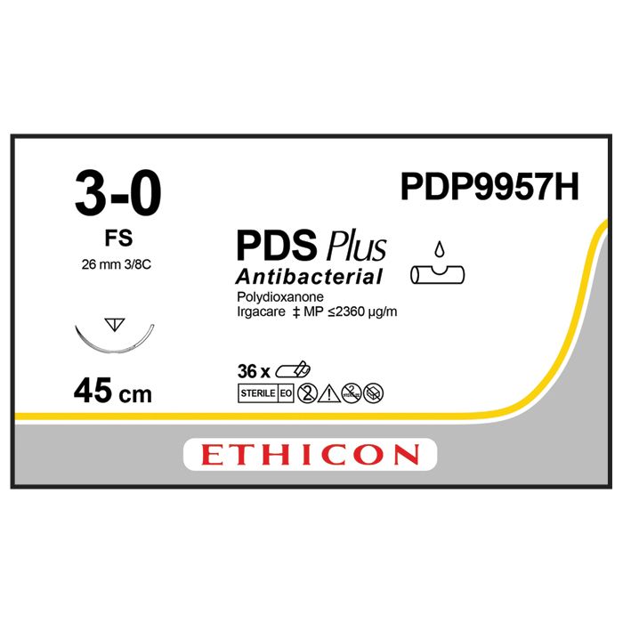 Ethicon PDS PLUS Sutures (Monofilament | Undyed | 3-0 | 45cm | Reverse cutting | 26mm | 3/8C) - (Pack 36)