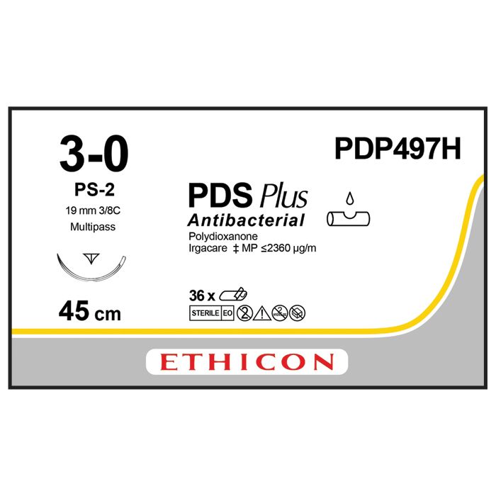 Ethicon PDS PLUS Sutures (Monofilament | Undyed | 3-0 | 45cm | Reverse Cutting Prime | 19mm | 3/8C) - (Pack 36)