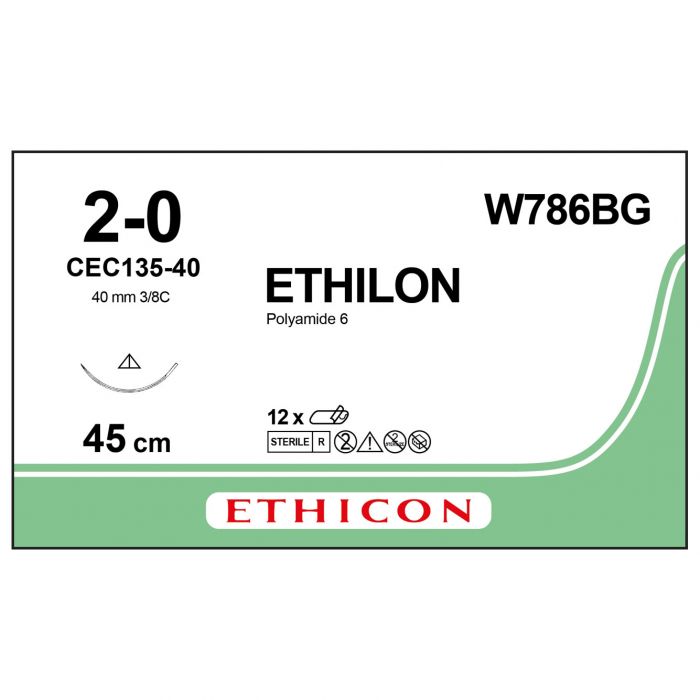 Ethilon Polyamide Sutures - 2/0 - 45cm - Black - (Pack 12)