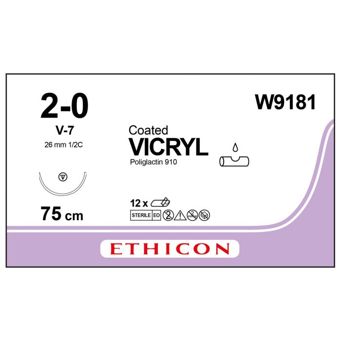 Vicryl Coated Sutures - 2/0 - 75cm - Violet - (Pack 12)