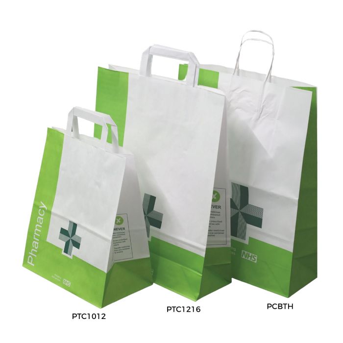 Printed Paper Pharmacy Carriers with Handles