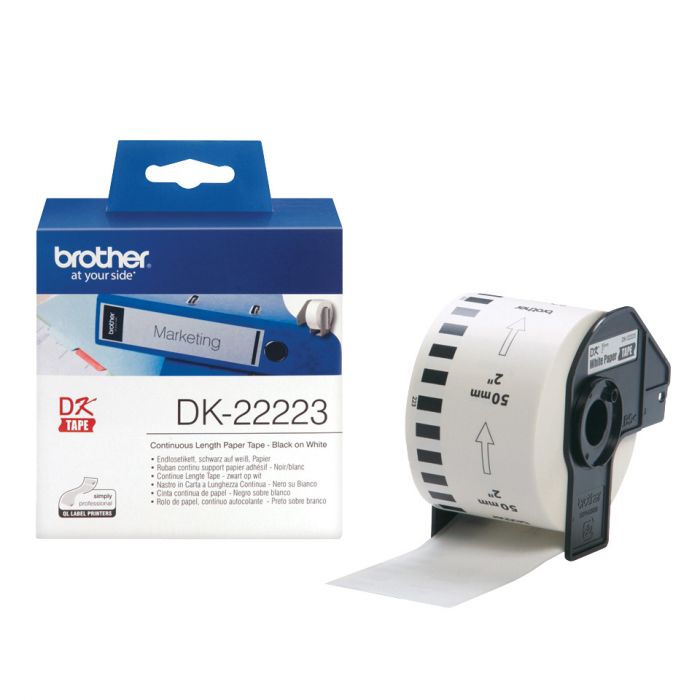 Brother DK-22223 Continuous Paper Label Roll - Black on White - 50mm x 30.48m - (Single)