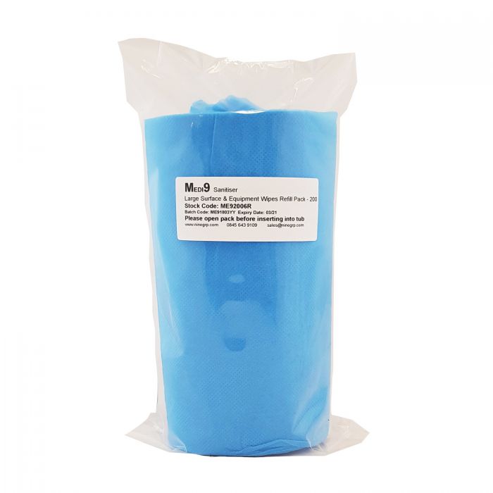 Medi9 Surface & Equipment Wipes - Large - Refill for Tub - (Pack 200)