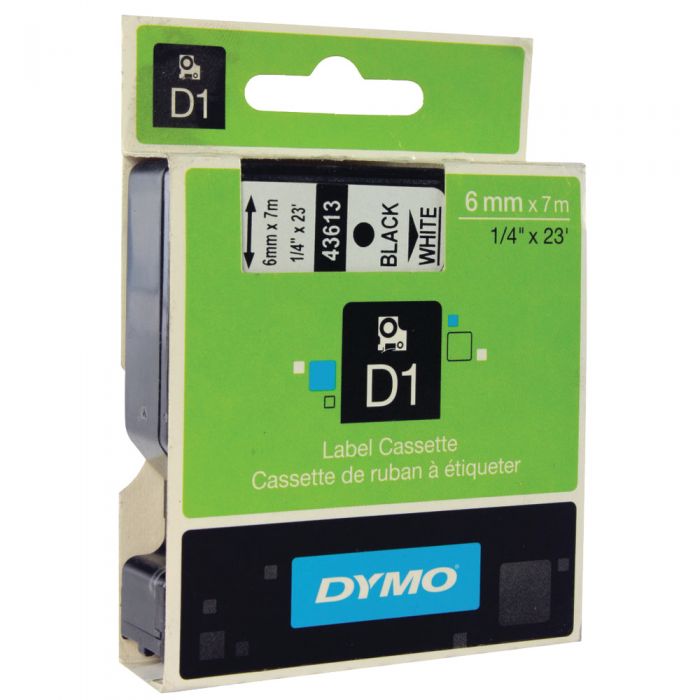 Dymo Standard Label Tape Cassette - Black on White - D1 - 6mm x 7m - (Single)