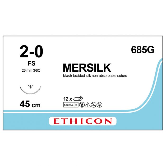 Ethicon Mersilk Sutures - 2/0 - 45cm - Black - (Pack 12)