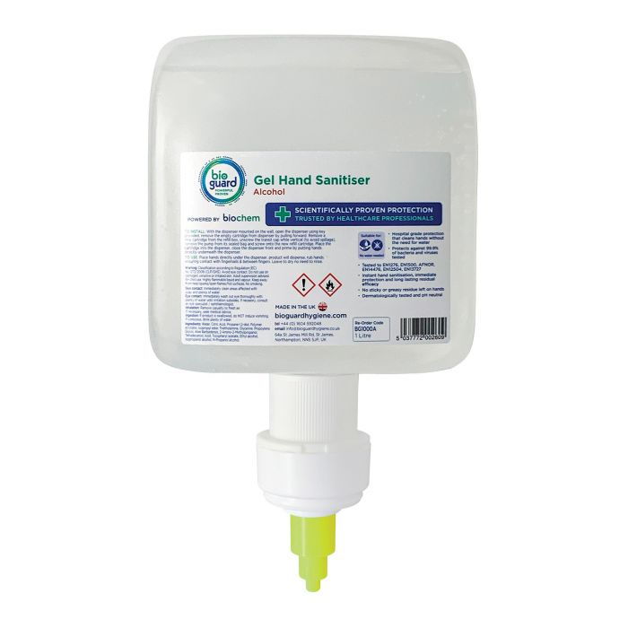 Bioguard Alcohol Hand Sanitising Gel - 1 Litre Cartridge for Automatic Dispenser - (Single)