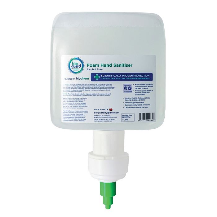 Bioguard Foaming Hand Sanitiser - Alcohol-Free - 1 Litre Cartridge for Automatic Dispenser - (Single)