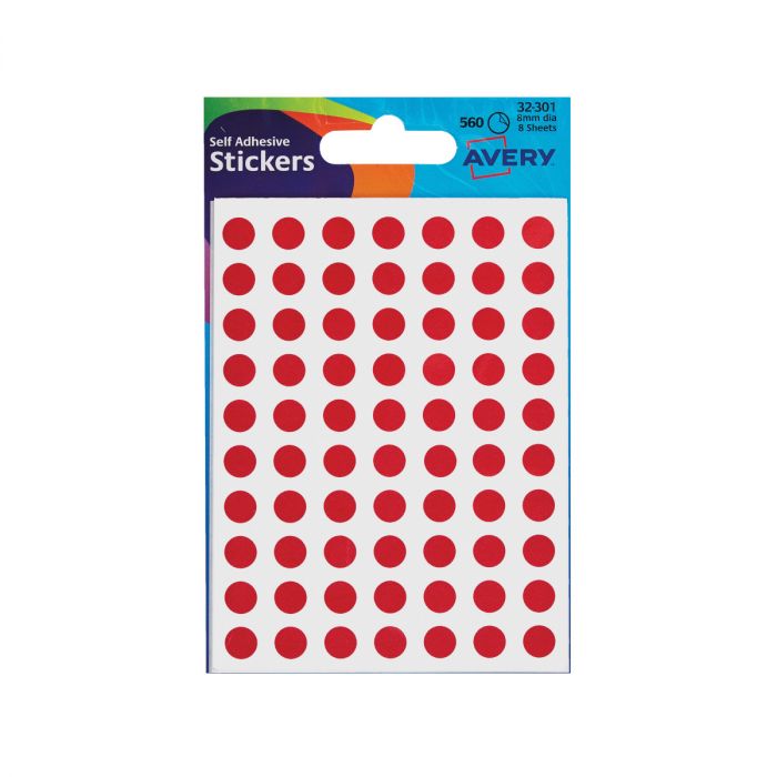 Round Coloured Labels - 8mm Diameter - Colour: Red - 10x560 Labels - (Pack 5,600)