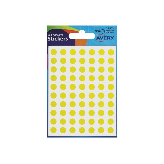 Round Coloured Labels - 8mm Diameter - Colour: Yellow - 10x560 Labels - (Pack 5,600)