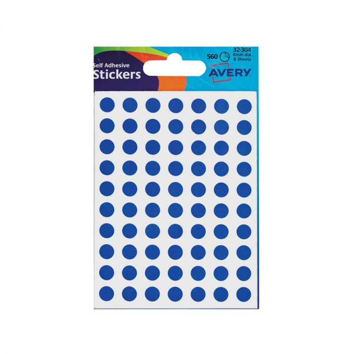 Round Coloured Labels - 8mm Diameter - Colour: Blue - 10x560 Labels - (Pack 5,600)