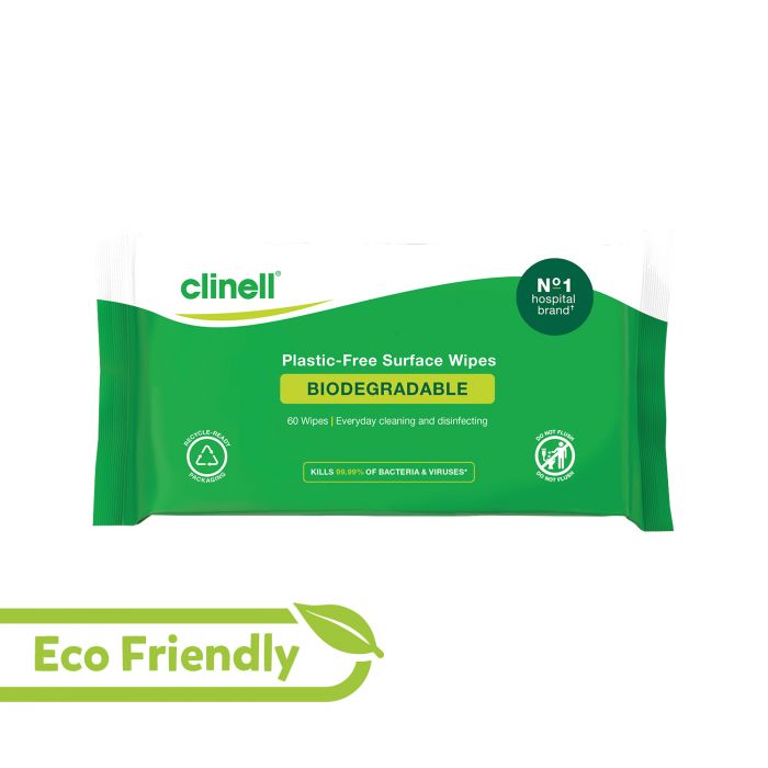 Clinell Universal Plastic-Free & Bio-degradable Surface Wipes - (Pack 60)