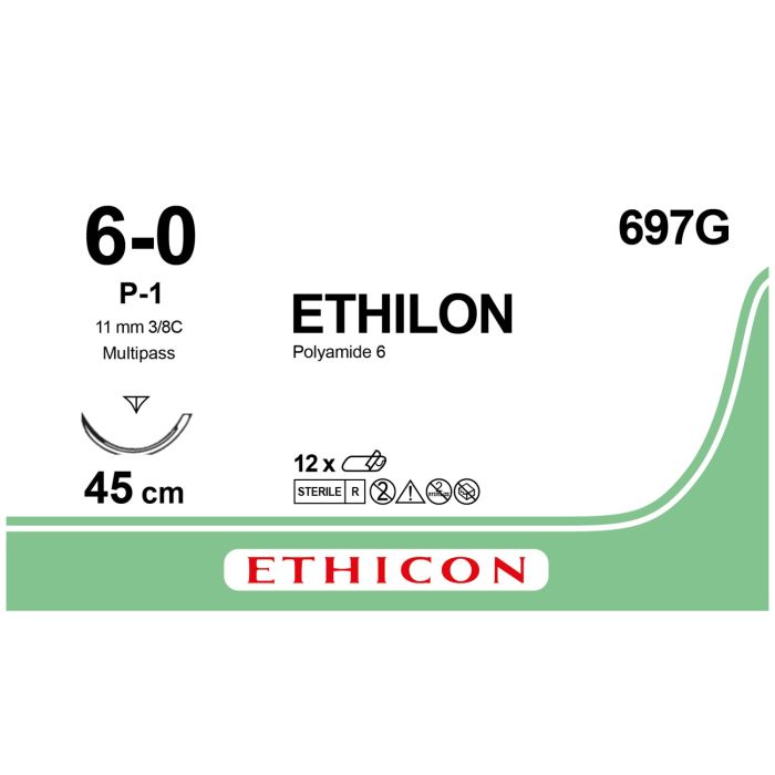 Ethicon Ethilon Sutures - 6/0 - 45cm - Black - (Pack 12)