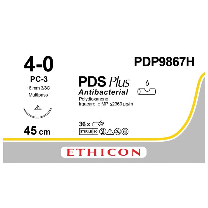 Ethicon PDS PLUS Sutures (Monofilament | Undyed | 4-0 | 45cm | Conventional Cutting PC | 16mm | 3/8C) - (Pack 36)