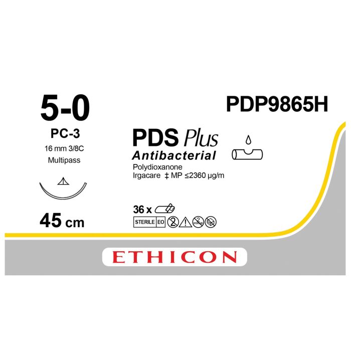 Ethicon PDS Plus Sutures (Monofilament | Undyed | 5-0 | 45cm | Conventional Cutting PC | 16mm | 3/8C) - (Pack 36)