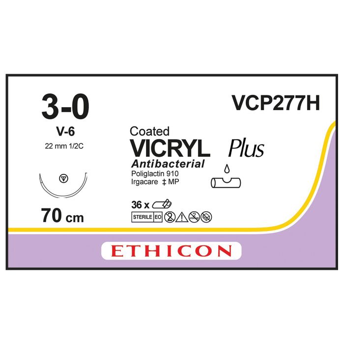 Ethicon Vicryl PLUS Sutures (Braided | Violet | 3-0 | 70cm | Tapercut | 22mm | 1/2C) - (Pack 36)