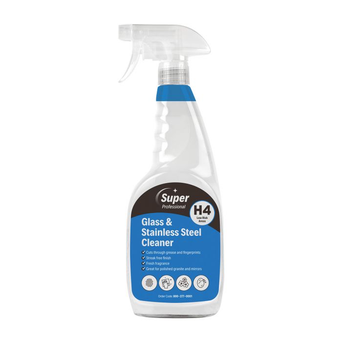 Super Professional H4 Glass & Stainless Steel Cleaner - 750ml Trigger Spray - (Single)