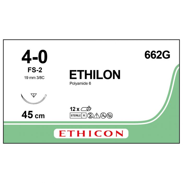 Ethilon Polyamide Sutures - 4/0 - 45cm - Black - (662G) - (Pack 12)
