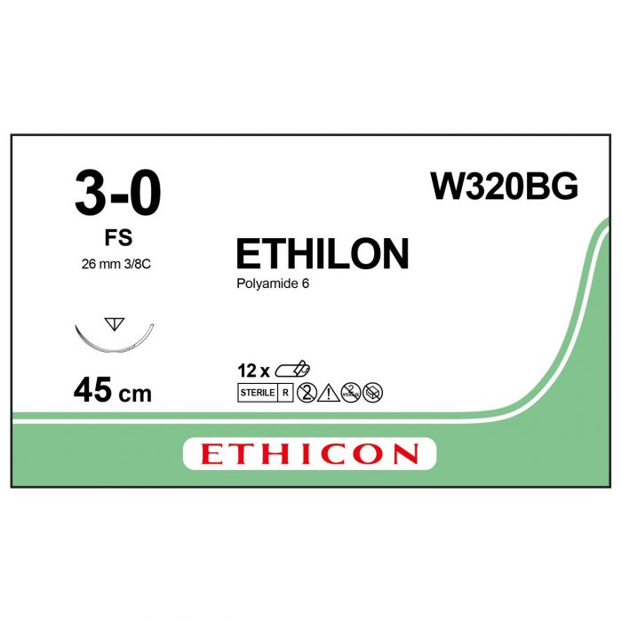 Ethilon Polyamide Sutures - 3/0 - 45cm - Black - (W320BG) - (Pack 12)