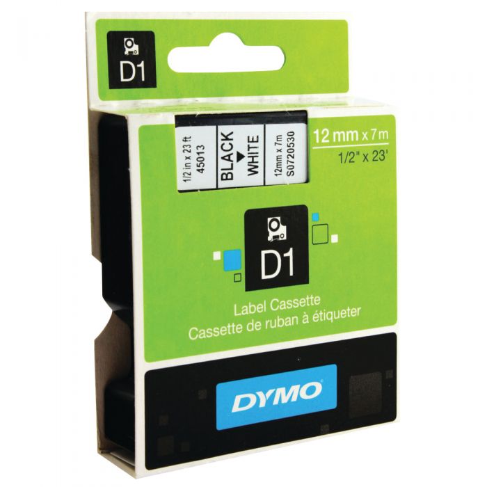 Dymo Standard Label Tape Cassette - Black on White - D1 - 12mm x 7m - (Single)