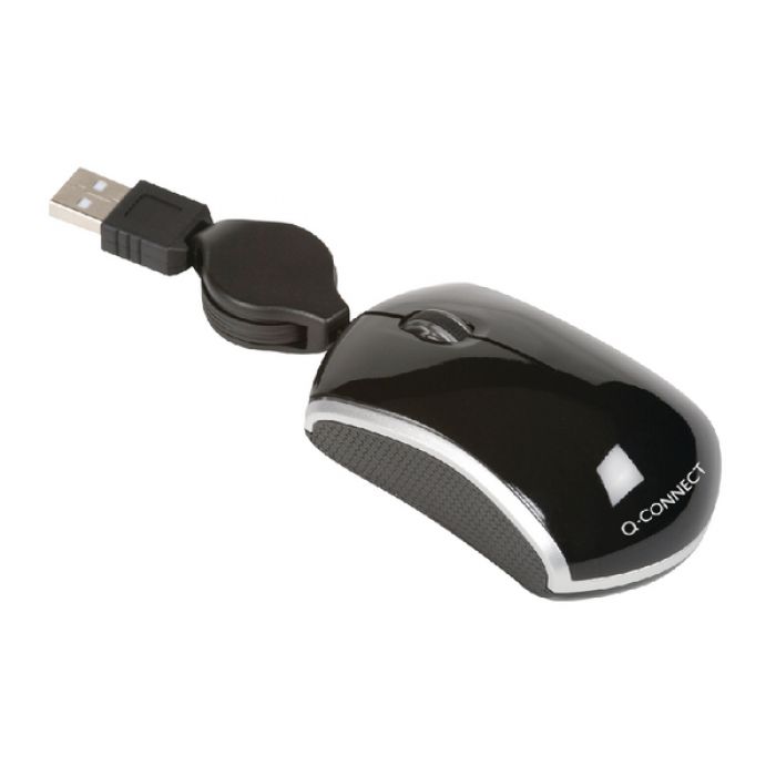 Q-Connect Retractable Cord Mini Mouse - Grey - (Single)
