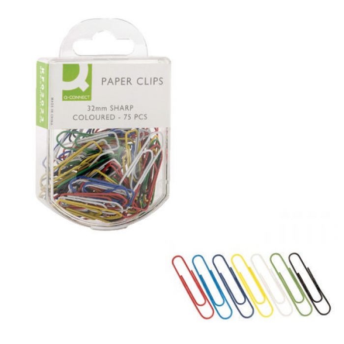 Q-Connect Paperclips 32mm Coloured - (Pack 75)